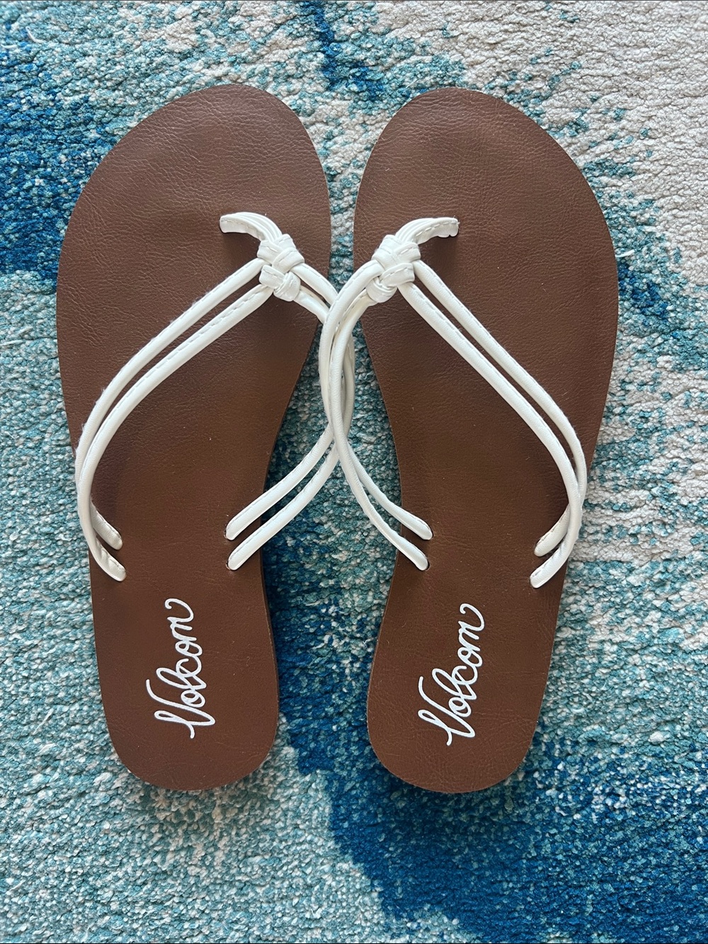Volcom Women's Brown Flip Flops with White Knot Straps